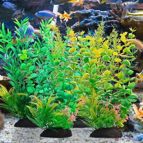 GSrenyu 4Pcs Fish Tank Plants, 11Inch Large Plants Tank Accessories, Style2 | Aquarium Decoration Green Plant, Artificial Plastic Plant for Tank Decor, Durable Plastic, Easy to Use