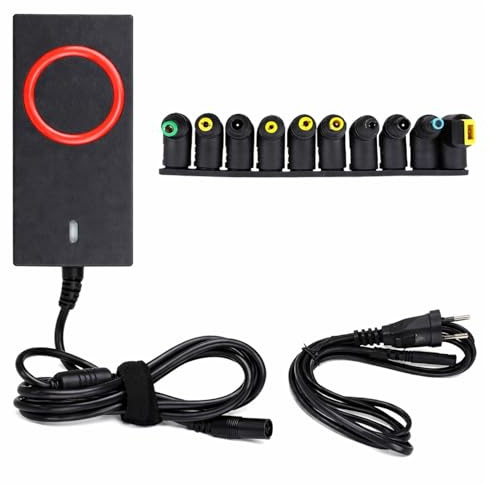Alimentatore Universale Laptop 65W con 10 Connettori Inclusi, Caricatore per PC Portatile Notebook, Input 100-240V, Output 15-20V 3.25A