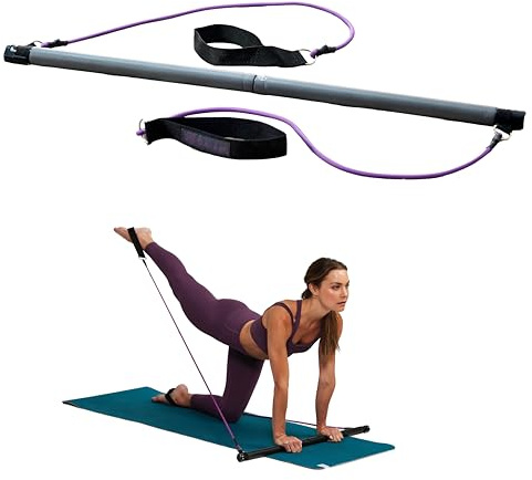 Gaiam Restore Pilates Bar Reformer Kit - Home Fitness Equipment for Total Body Workout - Includes Bar, Two 30-Inch Resistance Band Cords with Attached Foot Strap Loops - Exercise Guide Included