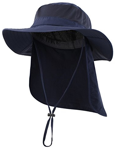 Magracy Unisex Outdoor Wide Brim Sun Hat Mesh UPF50+ Safari Hats with Neck Flap Fishing Hats