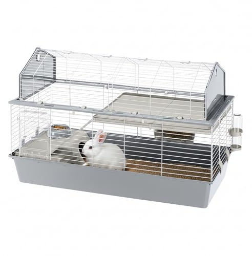 Ferplast Gabbia per Conigli Gabbia per Piccoli Animali BARN 120, 2 Piani, Tetto Apribile, Accessori e Adesivi Inclusi