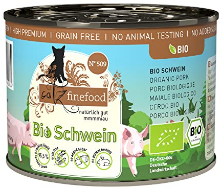 catz finefood Bio Katzenfutter Schwein - N° 509 - Nassfutter für Katzen - 6 x 200 g - Ohne Getreide & zugesetzten Zucker (1,2 kg)