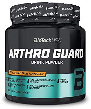 BioTechUSA Arthro Guard Boisson en poudre aromatisée avec du collagène, de la glucosamine, de la chondroïtine, de MSM, de la Vitamine C, 340 g, Fruits tropicaux