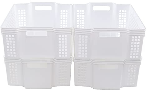 Mayish 15 L Stacking Plastic Storage Basket, Plastic Cupboard Basket, 4 Packs White