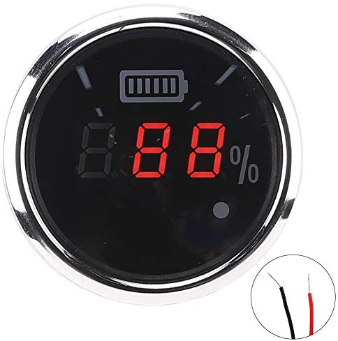 Misuratore di batteria, indicatore di batteria digitale 52 mm / 2 pollici, misuratore di impermeabilità e antiappannamento 12 V con allarme intelligente, per navi/auto elettriche(nero)