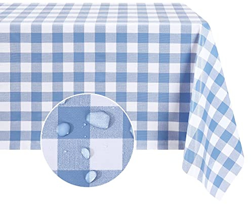 Romanstile Rectangle Vinyl Tablecloth, 100% Waterproof Buffalo Gingham Plastic Table Cloth, Heavy Duty Wipeable Checkered Table Covers for Outdoor, Camping, Picnic, Patio - 54 x 108, Light Blue