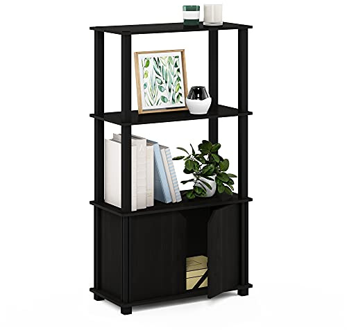 Furinno Brahms 4-Tier Multipurpose Display Shelf with Door, Espresso/Black