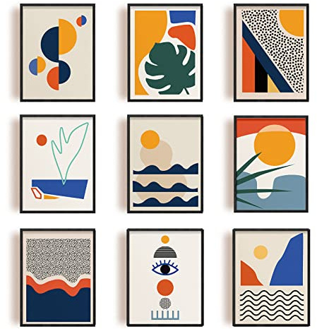 INFUNLY Set of 9 Abstract Art Wall Prints Modern Minimalist Wall Art Decor 8×10inch Unframed Boho Landscape Canvas Print Retro Sun Posters Artistic Pictures for Living Room Bedroom Office Home Decor