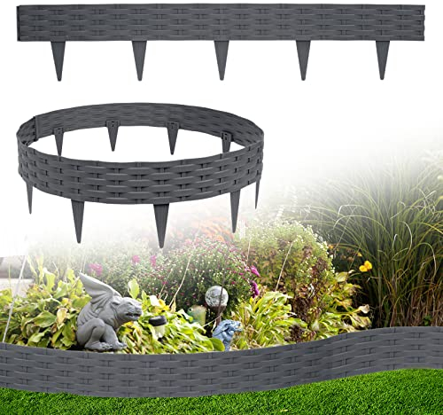 UISEBRT Bordure de pelouse en plastique - 30 m - Bordure de jardin - Aspect rotin - Palissades décoratives - Pour parterre de fleurs - Anthracite