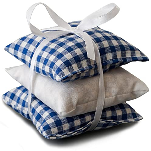 Rosmarin Duftkissen Kräuterkissen 3er Set mit je 9x9cm - blau-weiß-weiß - 100% naturrein. Rosamarin Kissen