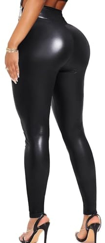 TZLDN Women's High Waisted Tummy Control Faux Leather Pants Sexy Leggings