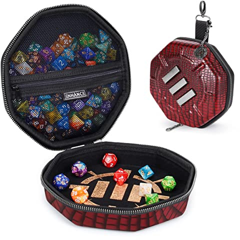 ENHANCE Bandeja y Estuche para Dados D&D - Edición de Coleccionista con Capacidad para 150 Dados, Exterior Rígido e Interior Blando Protector (Rojo Dragón)