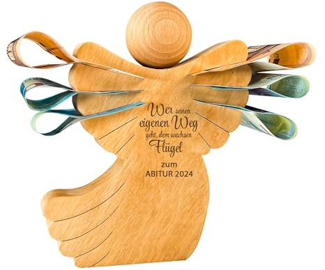 Engel Figur zum Abitur, Schutzengel mit Gravur, Holzengel Dekofigur, Geldgeschenk für Mädchen und Jungen, Abitur Geschenke, Holz Deko Engel, Geschenk zum Abitur, Holzfiguren Dekoration, Engelfigur