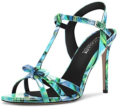 Castamere Femmes Aiguille Haut High Talon Heel Ouvert Bout Lanières Cheville T-strap Nœud Papillon Sandales Danse Décontracté 10 CM Heels Vortex Vert 44 EU