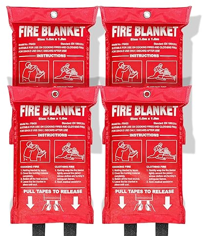 Putogesafe Löschdecke 100 * 100 cm, Feuerlöschdecke nach EN1869, Brandschutzdecke aus Glasfasertücher, Löschdecke für Küche, Haushalt, Wohnwagen, Zuhause, 4 Stück