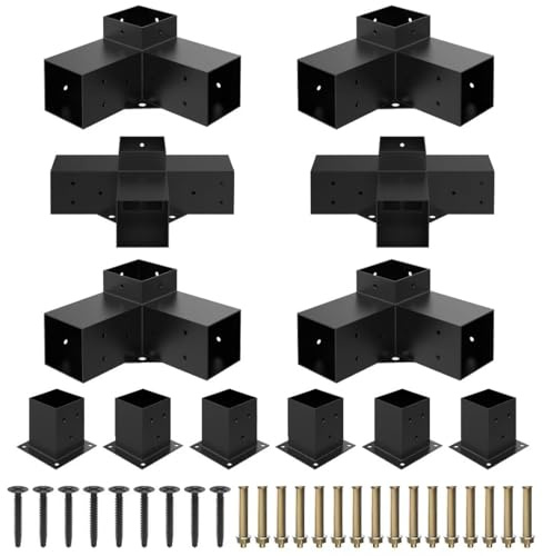 JEXALINE Heavy Alloy Steel Pergola Kit with 3-Way Brackets for 4x 4 (Actual 3.6 X 3.6) Lumber，DIY Pergola Brackets Suitable for Pergolas，Gardens，and Metal Gazebo Kits - Includes Screws
