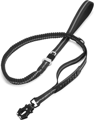 Heavy Duty Dog Leash, 4-6FT Shock Absorbing Dog Leashes with Traffic Handle and Comfortable Padded Handles, Advanced Easy Metal Clip, No Pull Reflective Leash for Medium Large Dogs that Pull (Black)