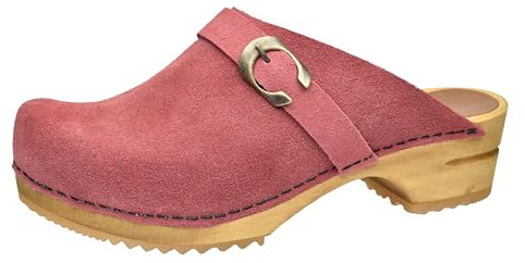 Sanita Hedi offener Clog, Wildleder | Original handgemacht | Leder-Holzclogs für Damen | Nachhaltige Sohle | Misty Rose | 37 EU