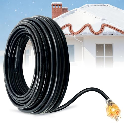 MAXKOSKO 60 FT Roof Heat Cable (10FT Cord), Self-Regulating Snow Melt Cable, 7W/Ft 120V Heat Tape for Roof & Gutters, Industrial Grade Gutter Heater Cable with Fluoropolymer Jacket