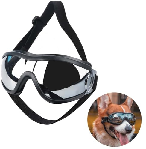 Hundesonnenbrille, Hundebrille,UV-Schutz, Windschutz, Staubschutz, Haustierbrille, Einstellbar Hunde Sonnenbrille，Augenschutz mit verstellbarem Riemen für mittelgroße oder große Hunde(Mit Farbbox)