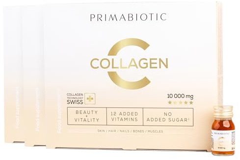 Collagene da Bere - Primabiotic Collagen 10000 mg | 90 Flaconcini da 30 ml (2700 ml) | Integratore Liquido di Alta Qualità per la Bellezza | 95% di Assorbimento | Pelle, Capelli, Articolazioni