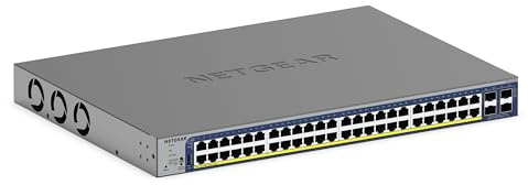 NETGEAR Switch Inteligente 52 Puertos PoE Gigabit GS752TXP, 48 PoE+ 380W, 4 SFP+ 10G, Control Insight Cloud Opcional, Montaje Pared o Rack, garantía vitalicia Limitada