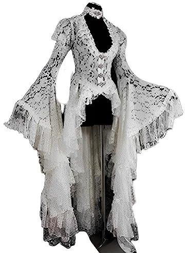 OIUHJN Robe longue vintage avec col en U, manches cloches, pour femme, style cour, robe asymétrique évidée, pour costume de cosplay, robe gothique blanche, Blanc., M