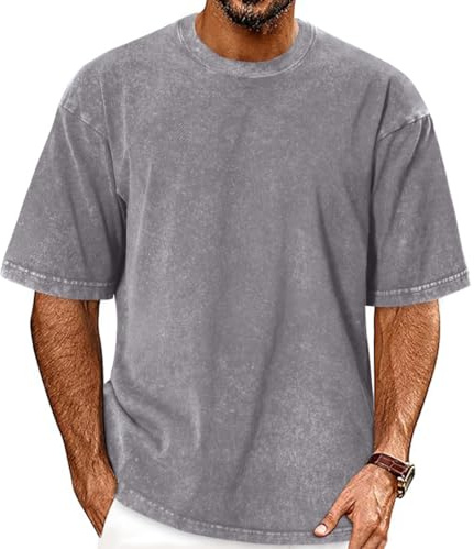 florynova Mens Oversized T Shirt Short Sleeve Crew Neck Tops(Grey,2XL)