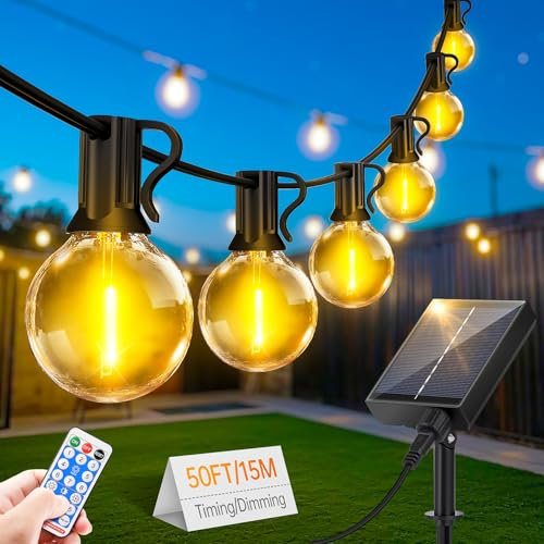 FGRYB Guirlande Lumineuse Exterieure Solaire LED - 15M Guirlande Solaire Exterieur Lumiere avec Télécommande 20 + 1 Ampoules 8 Modes IP44 Étanche pour Jardin Terrasse Balcon Mariage Décoration