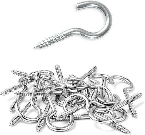 MindWissUp 76pcs M2.5 x 25mm Screw Hooks Open Eye Cup Screw-in Ceiling Hooks Nickel Plated Indoor and Outdoor Wall for Hanging Plants, Cups, Kitchen Cabinet Shelf(1inch)