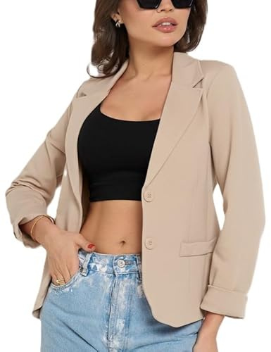 Ballandoro Blazer Donna Elegante Corto - Giacca Cerimonia Leggera Made in Italy, Completo Abbigliamento Casual e Tailleur Eleganti Taglie Forti (IT, Testo, L, Regular, Regular, Beige Chiaro)