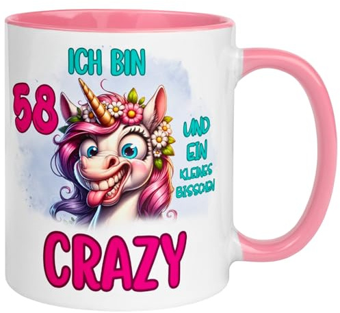 58 Geburtstag Frauen Geschenk Tasse | Ich bin 58 und kleines bisschen crazy | Lustige Geburtstagstasse mit Spruch 58. Geburtstag | 58ter Geburtstag - Witziges Geburtstagsgeschenk Frau