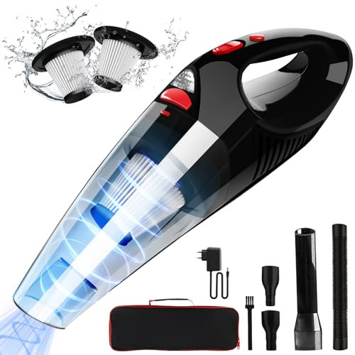 AOKBON Aspirateur à Main sans Fil 8500Pa Aspirateur Voiture Puissant 120W Aspirateur Rechargeable Portable avec Lumière LED 2 Filtres HEPA pour Maison Voiture Bureau Table Canapé