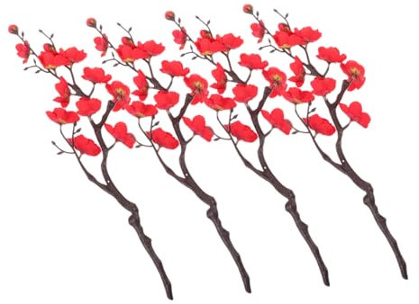 TOYANDONA 4pièces Fleurs Artificielles Décoration Faux Fleurs De Prunier Rouge pour Restaurant Et Événements Ornements Bonsai pour Plateaux De Sashimi