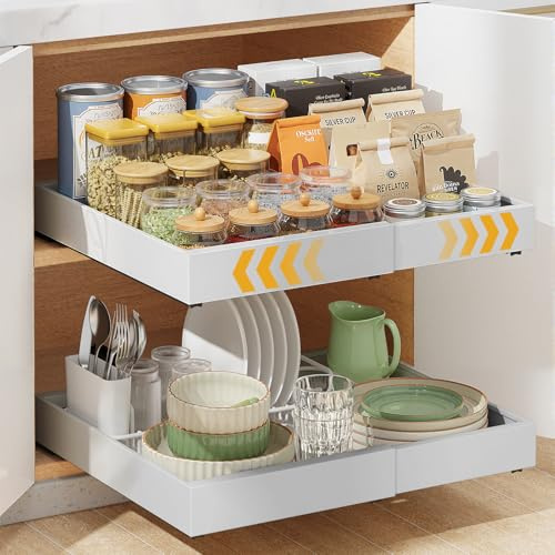 Housolution 2 Piezas Cajones Bandejas Extraibles para Mueble Cocina, Ancho Expandible de 30cm a 50cm, 42cm de Profundidad, Cajon Telescopico Organizador Deslizantes para Armarios