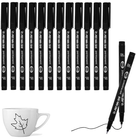 12 Pcs Permanent Marker Pens Black, 0.6mm Fine Tip Markers, Quick Drying & Waterproof Fineliner Pens, Felt Tip Pen for Doodling & Marking on Plastic Wood Metal Glass Ceramic Paper