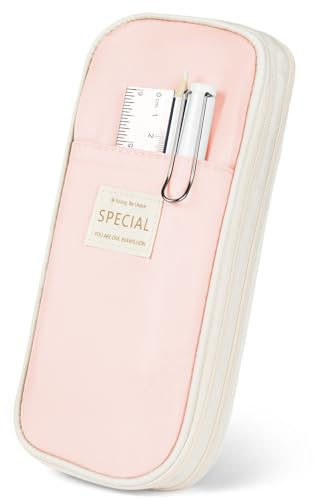 AOOSU Expandable Pencil Case, Large Capacity Pencil Cases Portable Beautiful Stationery Organizer for Boys Girls Teen College Students School Adults & Office Supplies Pink