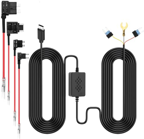 Amztour Kit de cableado USB-C con 4 fusibles, DC 12V-24V a 5V/2.5A Hardwire Kit con Protección de Baja Tensión Monitoreo de Estacionamiento de 24 Horas para Automóviles, Camiones, SUV