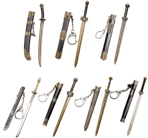 7Pcs Mini Sword, 4.7 Ancient Sword Keychain Metal Mini Swords for Men Women