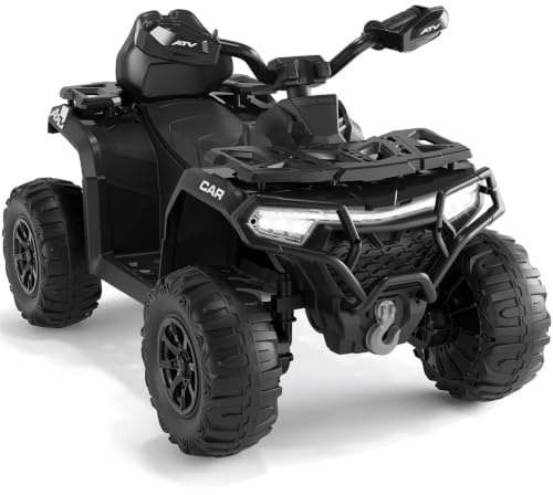 Garvee 12V Kids Electric Quad Bike ATV with Remote Control | , LED Lights, Music & Horn, Kids Quad Bikes with Shock Absorbers for Ages 3 and Up, Black