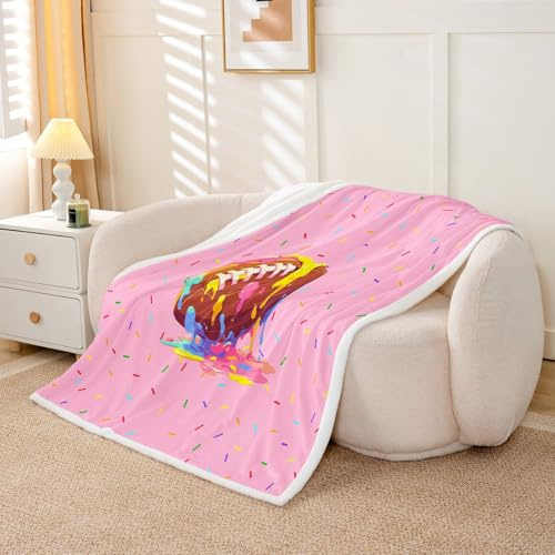 Loussiesd Manta de fútbol rosa, helado, goteo, salpicaduras, forro polar suave, sherpa, acogedora, mullida, cálida, rugby, deportes, 40 x 50 pulgadas, para cama, sofá, sala de estar
