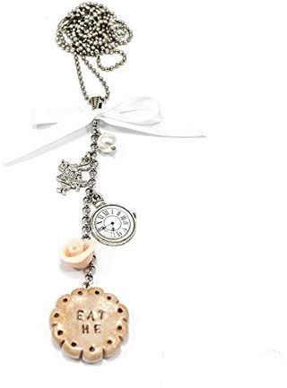 Collana lunga biscotto EAT ME e charms ispirata ad Alice nel paese delle meraviglie