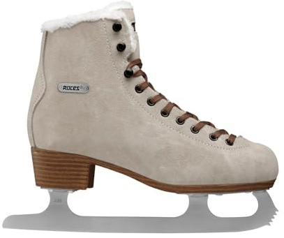 Roces Women's Suede Eco-Fur Durable Comfortable Fashionable Lace-Up Figure Ice Skates with Stainless Steel Blade, Suede Brown, 7 US