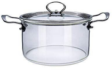 Glass Pot with Lid Heat Resistant ABHOME Stainless Steel Double Handles Stovetop Glassware for Cooking, Transparent Saucepan for Soup, Milk, Pasta & Baby Food Stovetop Glass Cookware(3.5 Liter)