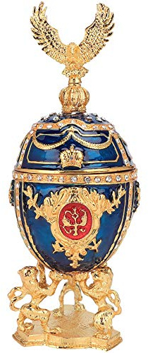HERCHR Joyero de huevo de esmaltado pintado a mano, caja de baratija decorativa de diamantes brillantes chapados en oro, regalo único, decoración del hogar para collar, pulsera, baratija, 3 x 7,8 pul