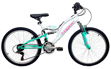 Basis Vogue Junior Girls Full Suspension Mountain Bike, 24 Wheel White/Light Green