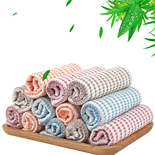 Kitchen Washcloths 12 Pack, 10x14 Inch Small Dish Cloth for Washing Dishes, Lint Free Fast Dry Reusable Cleaning Cloth, Ultra Soft & Scratch Free Waffle Dish Rag, Easy to Rinse Multicolor Dishcloth
