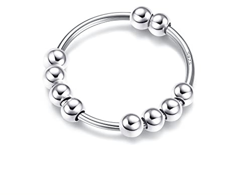 YADOCA 925 sterling silver ångestringar för kvinnor flickor bandringar med pärlor stapelbara ringar tunn vridbar anti-ångest ring spinner fidgetring