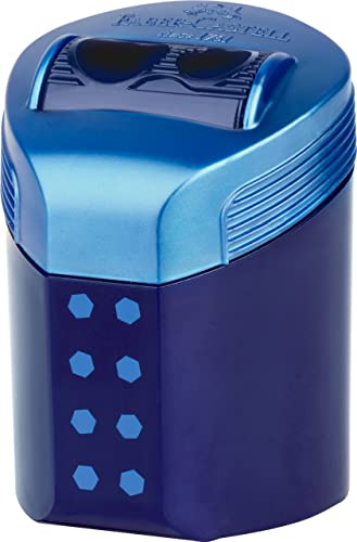 Faber-Castell Doppellochspitzer Box RollOn Dots – in Blau ODER schwarz – Mitternachtsschwarz, Dunkelblau