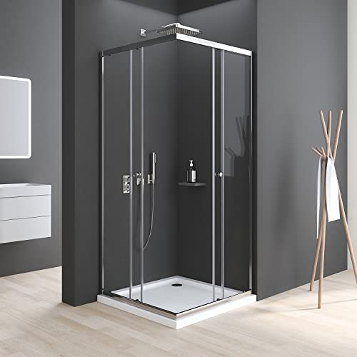 Duschkabine Schiebetür 90x80cm Eckeinstieg Duschabtrennung 6mm ESG Glas Dusche Duschwand Höhe 185cm